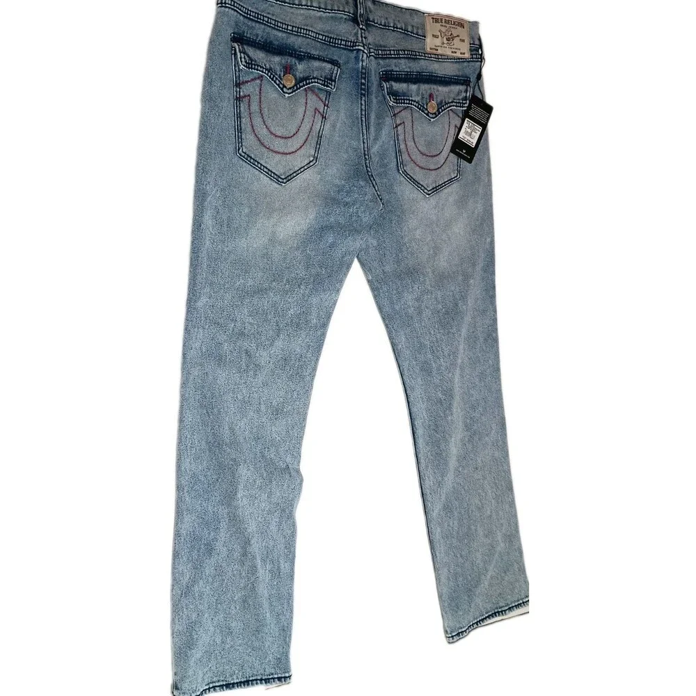 TRUE  RELIGION Light Wash Denim Cotton Relaxed Straight Flap Jeans (XP0053) NEW